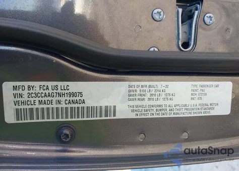 2022 Chrysler 300 Touring из США, поврежденный, VIN 2C3CCAAG7NH199075